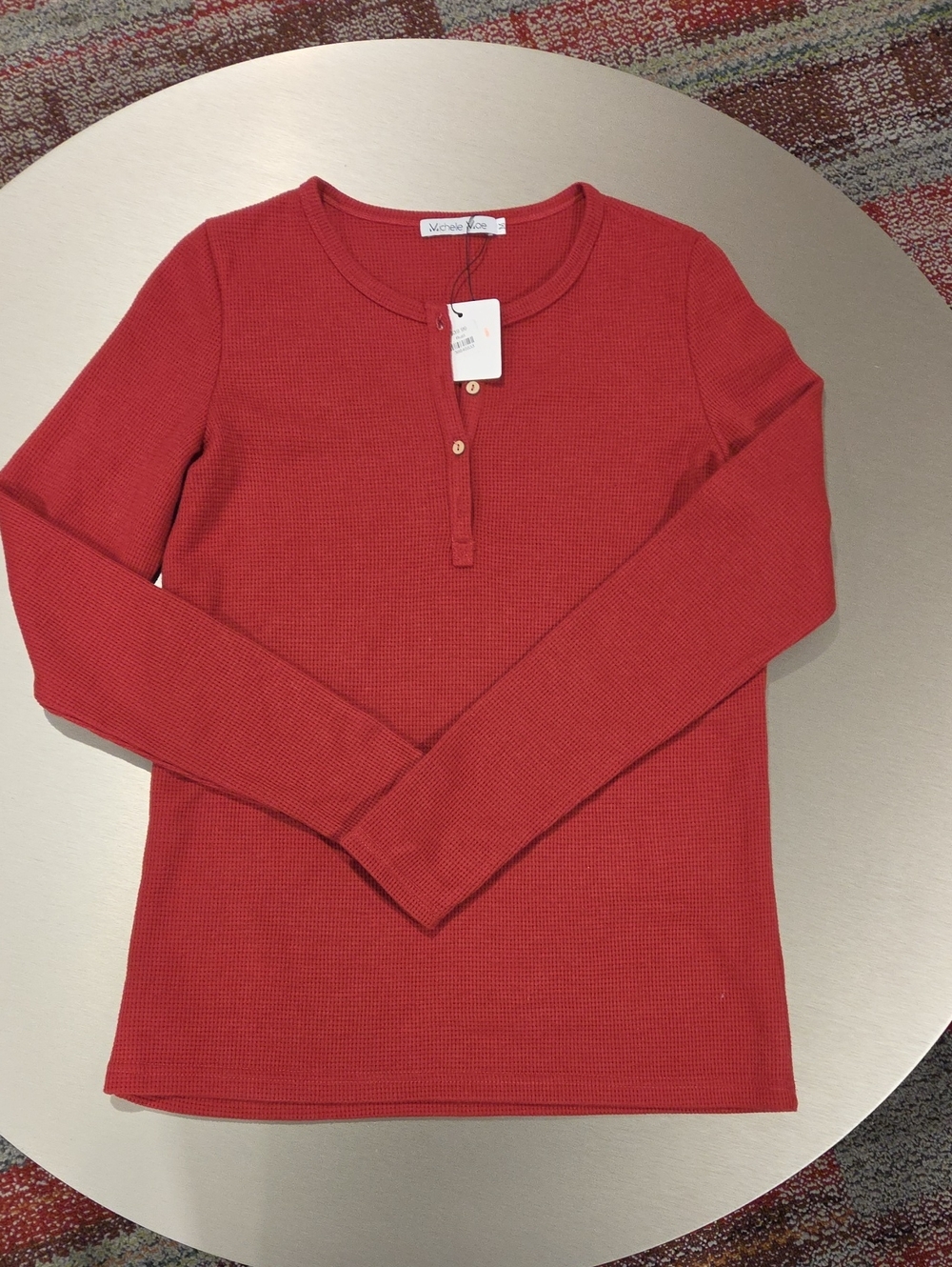 Michelle Mae Rust Waffle-Knit Long Sleeve Henley
